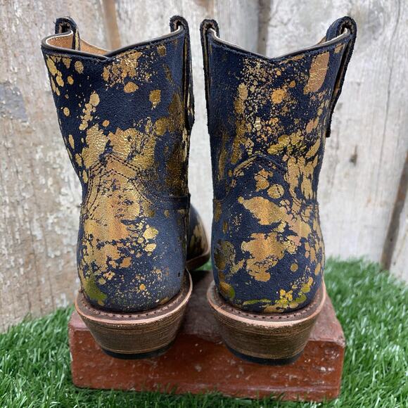 CoFi Leathers Charcoal Gold Metallic Short Cowboy Boots Women's 6.5 - Picture 5 of 8